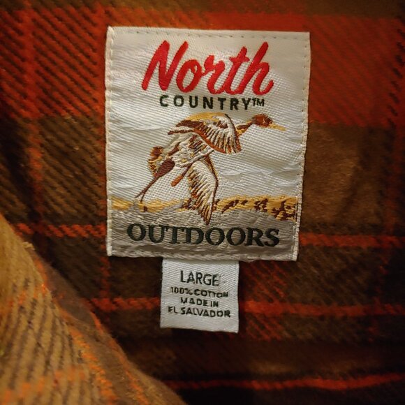 North Country Mens Button Up Flannel Plaid Shirt Large Orange Green Outdoor Gear - Picture 4 of 4